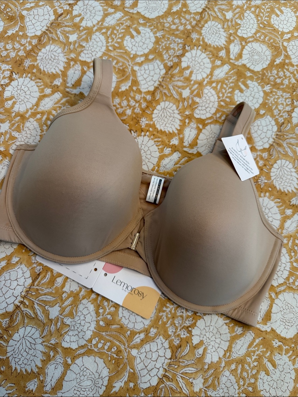 Lemorosy 38DDD NWT molded cup front closure posture support Nude T-Shirt Bra
